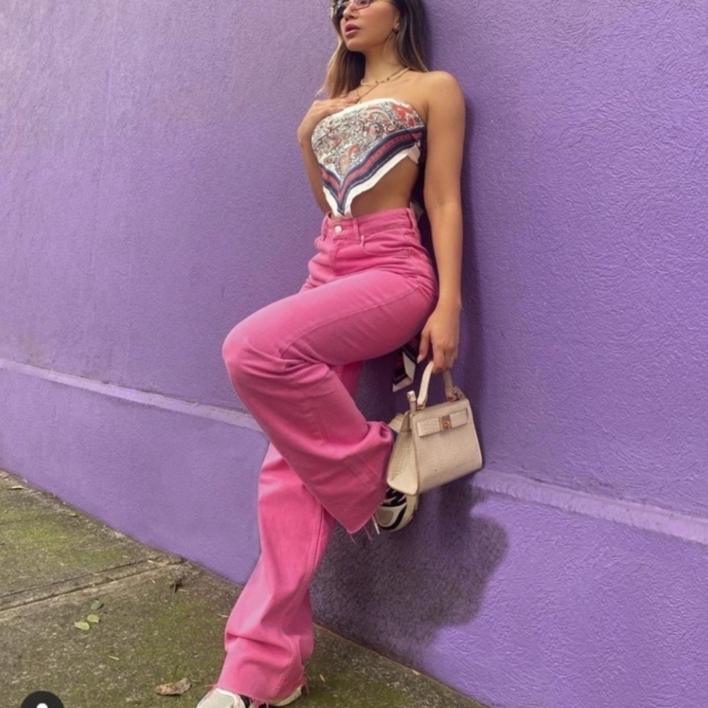 Zara Pink High Rise Full Length Jeans - Picture 3 of 5